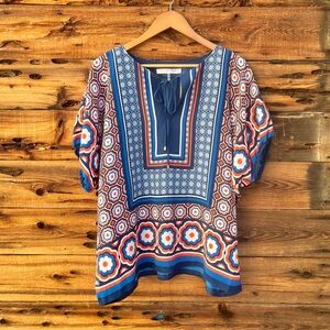 TRINA TURK | 100% Silk Blue Patterned Women's Tunic Top XL